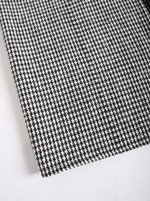 EARO 法式复古女式休闲简约舒适日常百搭束腰千鸟格褶前开衩高腰松紧腰修身性感优雅宽松 OL 职业紧身裙，春秋 - 黑與白 - 查看 5