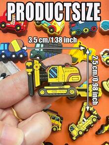 25 PIECES Toy Car Series, Featuring Models Such As Excavators, Fire Engines, And Trucks - Colorful Randomly Mixed Vehicle Design, Plastic Sports Shoes Accessories, Valentine's Day, Graduation Gifts, Shoes And Packaging Ornaments, Gift Accessories | Fun And Charming Design | Bright Patterns, Footwear Accessories