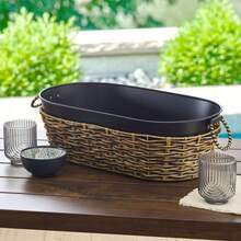 Black Galvanized Oval Tub Fashionable Oval Tub With Rattan Accents Complements Most Décor Styles. - Default - View 4