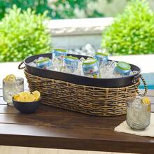 Black Galvanized Oval Tub Fashionable Oval Tub With Rattan Accents Complements Most Décor Styles. - Default - View 5