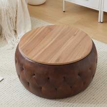 25 Inches Faux Leather Tufted Ottoman For Living Room, Bedroom, Apartments - Brown - View 4