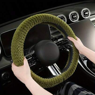 Winter Faux Mink Car Steering Wheel Cover, Round/D-Shape Options, Soft Comfortable And Warm, Fits 14.5-15 Inch Steering Wheels