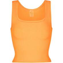 Women Rib Tank Top Padded Workout Top Square Neck Crop Tank Fitted Basic Cami Tops - Neon Marigold - View 3