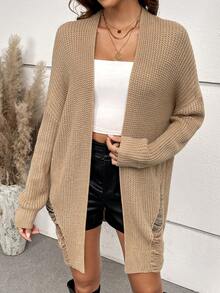 Women's Solid Color Ribbed Casual Cardigan Sweater, Suitable For Daily Office Wear