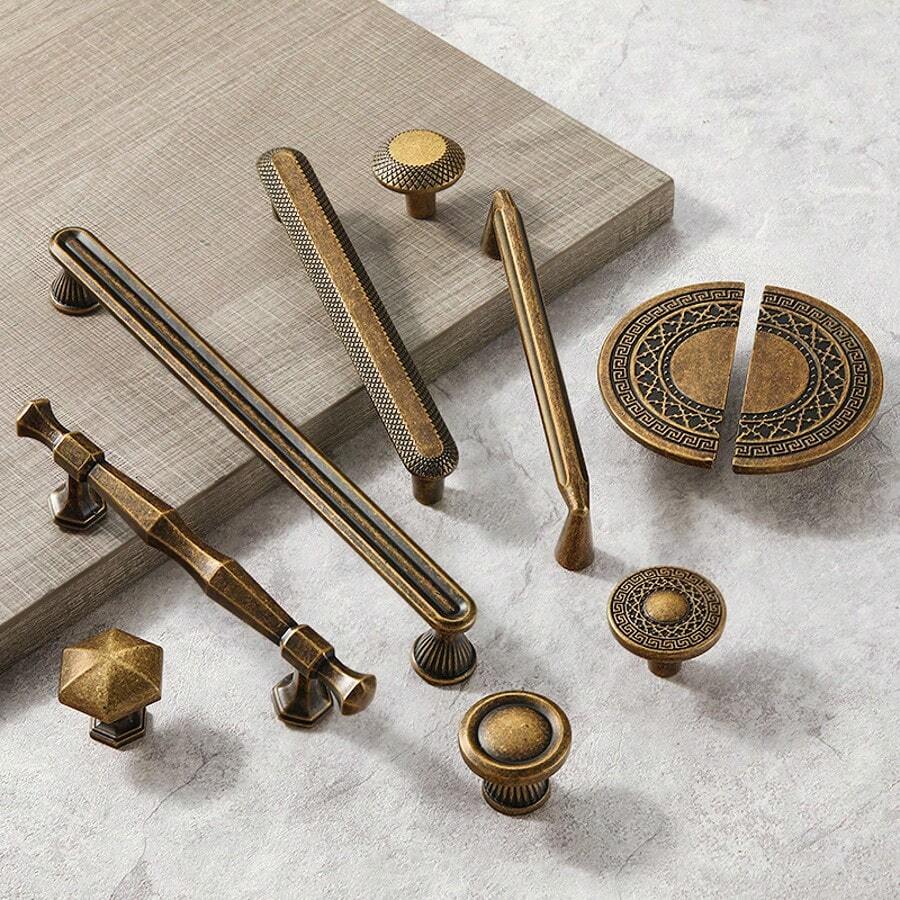 1 件复古铜 T 形圆线简约奢华家具把手、橱柜门拉手、抽屉旋钮、单孔，含安装螺丝