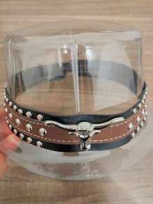 1 Unisex Metal Bull Imitation Diamond Decorated PU Leather Casual Top Hat, Elegant, Suitable For Travel, Parties, Western Cowboy Themed Parties, And Daily Use
