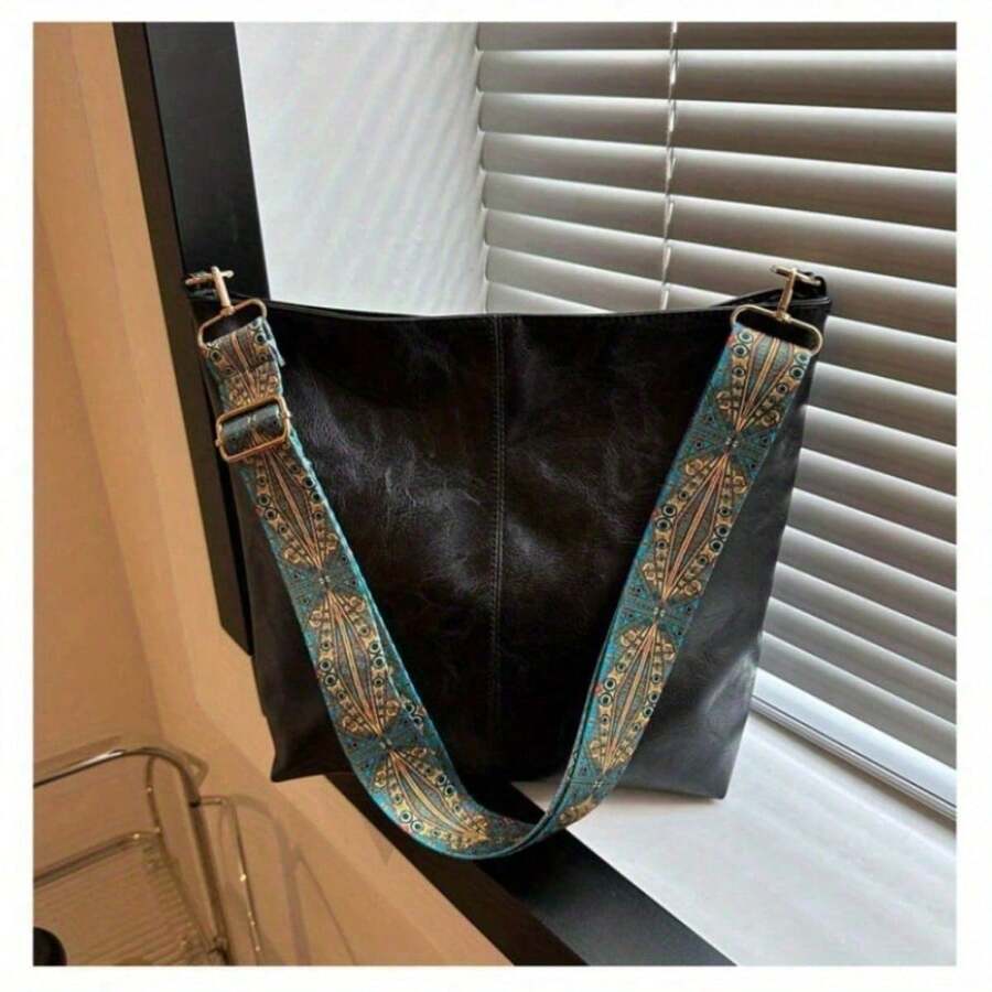 This Year's Popular Bags For Women: Large-Capacity New Style Fashionable Wide-Band Messenger Bags, Niche Popular Tote Bags - 黑色 - 查看 1