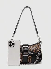Y2K Fashionable Versatile Star & Moon Design Unique Silver Millennium Shoulder Chain Crossbody Bag, Perfect For Girls' Street Style And Party Outfits, Also A Great Gift. Starry Sky Print Women Handbag , Y2k - Black - View 5
