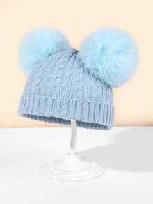 1pc Baby & Kids Core-Spun Yarn Ribbed Beanie Hat, Warm Outdoor Cap For Autumn/Winter - Baby Blue - View 2