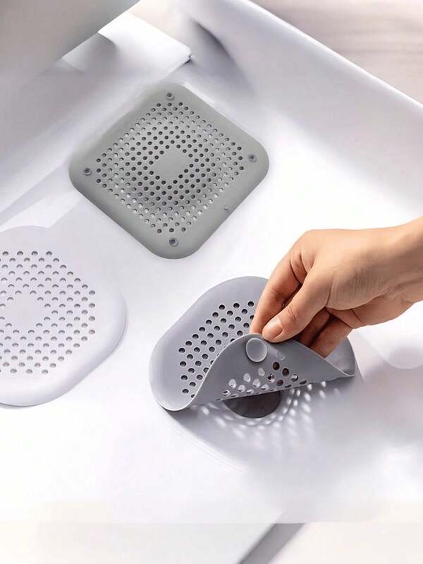 4 pezzi/quadrato Filtro per lavandino in silicone, rete filtrante per capelli per il bagno, separatore di residui anti-intasamento per cucina e bagno, tappetino per scarico a ventosa per pavimento, dispositivo per deodorare i wc, prevenire l'intasamento e bloccare gli odori dalle fogne del wc.