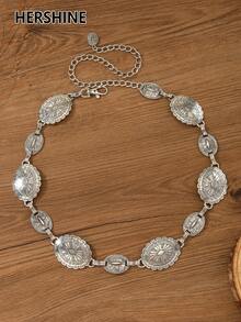 Hershine Women's Western Metal Conch Belt Cowboy Dress Chain Belt Cowboy Country Concert Clothing Accessories Waist Chain Fall, Autumn, Halloween,Daily Use Halloween Summer, School Fall, Autumn, Halloween - Silver - View 8