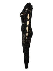 Sexy Sheer Mesh See-Through Elastic Elastic Jumpsuit Sheer Diamond One Piece Fishnet Bodysuit - 黑色 - 查看 5