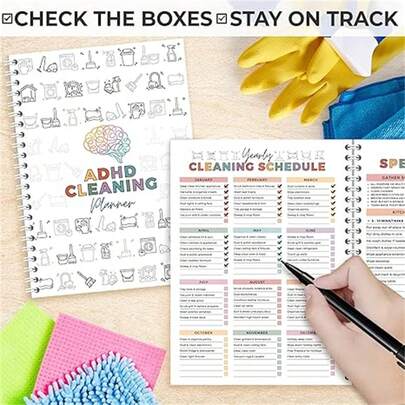 ADHD Cleaning Planner - Daily,Weekly,Monthly,Quarterly,Annual Cleaning Schedule With Organizer - Task Checklist,Decorating,Laundry,Bathroom, Kitchen - For Adults,Teens,Homeschool - Productivity & Organization Tool - In Stock Now,Home Organization,Functional Design,Durable Spiral Binding,Easyread Layout,Ideal For Adults,Durable Planning Materia