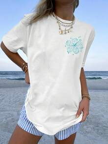 Women's Teens Oversized Graphic Tee Shirts Y2k Short Sleeve Floral Aesthetic Tshirt Top Summer Cute Preppy Clothes-For Women, Holiday, Vacation - 查看 7