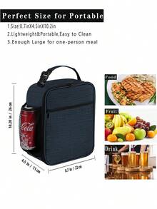 Reusable Unisex Lunch Bag - Small Insulated Lunch Box, Travel Essential, School Supplies - Navy Blue - View 4