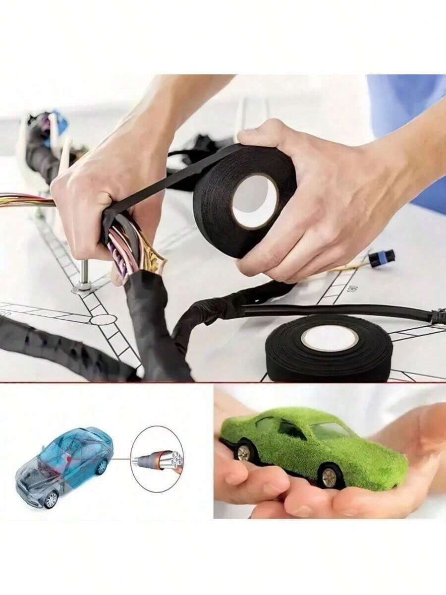 15m Black Adhesive Tape, Heat Resistant, Noise Reducing, Flame Retardant, For Automotive Wire Harness Protection, High Temperature Resistant, Non-Flammable, Automotive Electrical Circuit Protection Accessory