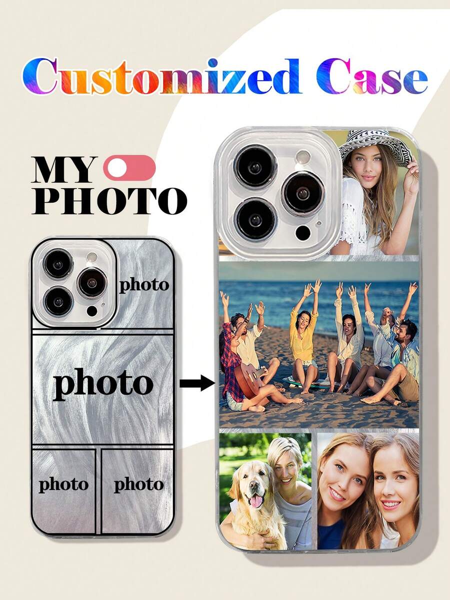 1pc Customized Personalized 5 Photos Couple, Family, Pet, Travel Design Airbag Thick Anti-Drop Transparent Phone Case Compatible With Apple 11 Pro, 13 Pro, 15 Pro Max,International Version, Not The Domestic Version - Multicolor - View 1