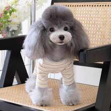 1 pieza Ropa para mascotas, Camiseta interior casual y linda a rayas en color albaricoque con 4 patas, anti-pelos, adecuada para gatos y perros pequeños, para todas las estaciones