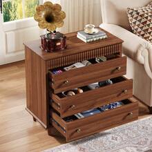 31.5" Oversized Nightstand With 3 Drawers, Farmhouse Bedside Table With Mental Handles For Bedroom And Home, Brown - 棕色 - 查看 6