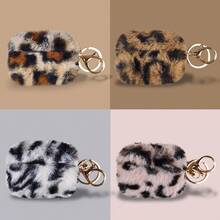 豹纹毛绒耳机壳适用于 Pro3，柔软无线蓝牙耳机保护套适用于 4 3 2 1 Pro Pro2 带钥匙扣保护壳