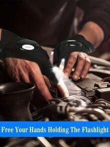 1 Pair/1 Pc LED Flashlight Gloves - LED Flashlight (Batteries Not Included) Fishing, Repair, Camping, Running, Cycling Lighting Half Finger Gloves With Light, Night Fishing Gloves, Night Running Gloves - Gift For Men, Dad, Boyfriend, Husband, Hands-Free Lighting Gadget, Suitable For Camping, Fishing, Repair, Father's Day, Christmas, Birthday Gift - Multicolor - View 3