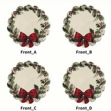 4 piezas Manteles individuales redondos con diseño de corona floral vintage con notas musicales y lazo rojo, antideslizantes, de poliéster, adecuados para Navidad, fiestas, banquetes y decoración de cocina