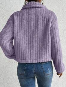 1  Liso    Casual  Dulce  Elegante    Poliéster    De Pelito  Cremallera  Bolsillo    Diario    INVIERNO - Morado - Ver 5