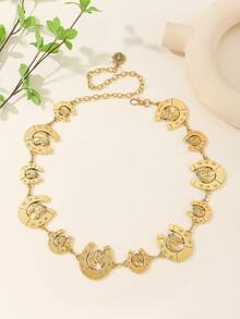 1pc Vintage Auspicious Totem Metal Chain Waist Belt, Fashionable Design Suitable For Dresses, Jeans, Parties, Holidays, Gatherings, Bars, Walks, Music Events, Family Dinners, All Seasons