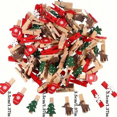 20pcs Christmas Wooden Clips, Christmas Tree, Gloves, Deer, Snowflake Cartoon Wooden Clips, Photo Wooden Clips, Wedding Decoration Wooden Clips, Christmas Wooden Hanging Decorations, Holiday Wedding Party Home Birthday Decorations Christmas Decorations Winter Room Decor