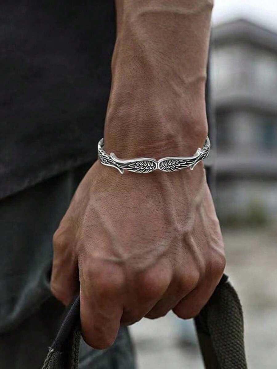 1pc Zinc Alloy Angel Wing Bangle - Retro - View 1