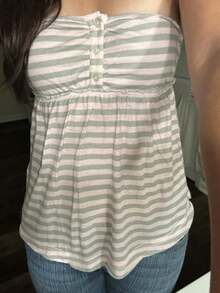 Women Y2k Striped Flowy Tube Tops Strapless Ruffle Hem Babydoll Bandeau Top Summer Button Down Backless Aesthetic Peplum Camisole Teen Girl Casual Going Out Streetwear - 淺灰紫 - 查看 6