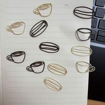 25 件咖啡豆金属回形针 - 米色/棕色重型办公室/家庭收纳盒，适合咖啡爱好者的可爱俏皮办公桌配件，适合计划员/笔记本的坚固实用文具，是咖啡爱好者和收藏家的完美礼物