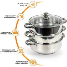 22cm Three-Layer Stainless Steel Induction Cooker Steamer With Glass Lid Cookware Set - Default - View 8