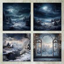36 Sheets 6inch Romantic Forest & Starry Sky Snow Landscape Scrapbooking Paper, Suitable For Bullet Journals, Collages, Greeting Cards, Photo Albums And Crafts - Blue - View 4