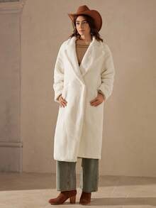 Wildy Lapel Neck Drop Shoulder Teddy Coat For Winter