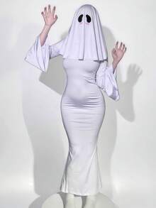 1pc Ghost Costume, Cute Ghoul Outfit Set, Cosplay Role-Playing Dress, Suitable For Holiday Parties, Performances, Balls, Stages, Halloween And All Festivals, Includes Dress Only