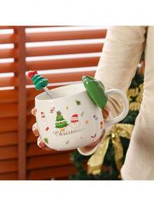 1 pièce Tasse avec nœud de Noël, réutilisable et lavable. Tasse à café/lait, convient comme cadeau pour Noël, Nouvel An, Thanksgiving, anniversaire et fête. Peut être utilisée comme outil de service de boissons dans les cafés, cuisines et restaurants.