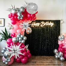 113pcs Disco Balloon Arch Set, Pink And Black Balloon Garland Arch Set, Star Foil And Disco Foil Balloons, Pink Silver And Black Balloons For Birthday 8090 Theme Party Wedding Bridal Shower Anniversary - Multicolor - View 4