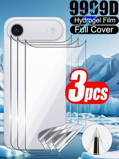 3 piezas Película protectora trasera de hidrogel suave compatible con iPhone 17 Air 16 15 14 13 12 11 Pro Max Plus Mini, a prueba de explosiones y resistente a los arañazos, protección de pantalla de teléfono móvil no de vidrio, esencial para protección diaria, oficina y hogar, accesorios de teléfono a prueba de agua y golpes