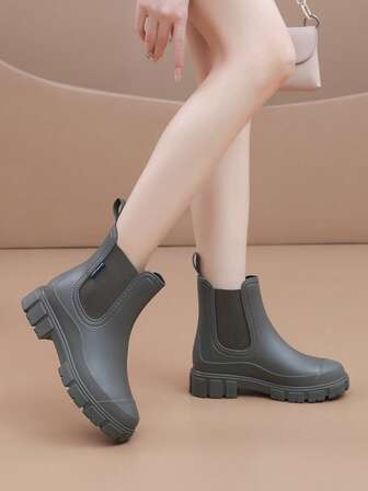 Women's New Elastic Ankle Rain Boots, Mid-Calf Chelsea Rain Boots, Waterproof And Anti-Slip For Outdoor Wear
