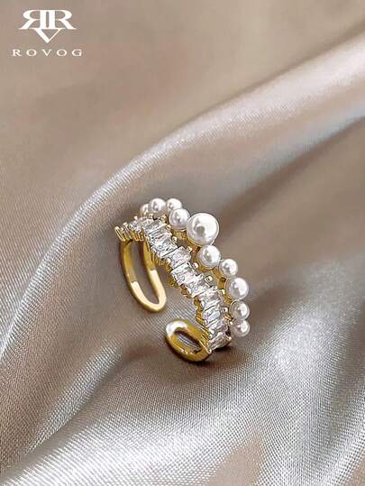 1 قطعة خاتم نحاسي عصري بسيط على الطراز الراقي مزين بحجر الزركونيا