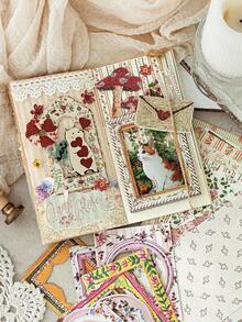 MOCARD 45 张/包压花花卉剪贴簿纸，复古 DIY 装饰非粘性材料纸，节日礼物，手工拼贴用品，个性化剪贴簿规划创意学校文具 - 粉色 - 查看 2