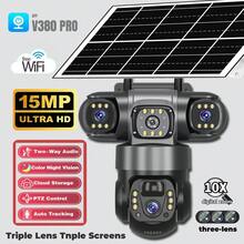 V380Pro Wireless Remote Camera, 2.4GHz WiFi Outdoor Solar Powered Surveillance Camera, 360° No-Dead-Angle View, 15MP HD, Dual-Way Audio, Motion Tracking, Alarm Push, Suitable For Outdoor, Sports Field, Ranch, Garden And Other Wireless Monitoring, Built-In Battery Pack, Solar Panel Powered For Year-Round Uninterrupted Operation