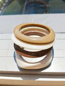 4pcs Vintage Resin Bracelet Set, Women's Asymmetric Minimalist Beige Brown Bangle, Suitable For Daily Wear, Party, Autumn/Winter - Multicolor - View 8