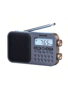 PHILIPS Altavoz de radio semiconductor portátil TAR6108 con botones digitales para selección directa de canales y búsqueda y almacenamiento automáticos de canales - Gris plateado - Ver 1