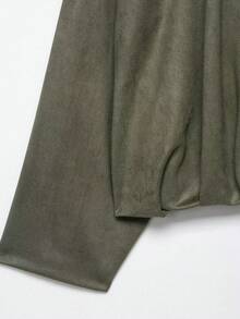 Chaqueta bomber de mujer 2025 de unicolor con textura de ante en el cuello, ajuste holgado casual de manga larga con cremallera