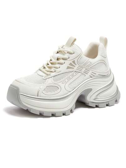 CAMEL CROWN 女士新款复古厚底运动鞋，透明网面休闲鞋，舒适厚底运动鞋