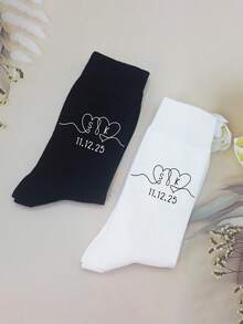 1 Pair Custom Face Design Crew Socks, Personalized Mid-Calf Socks With Photo & Text Logo, Unisex Casual Socks With Interesting Customized Graphic, Suitable For Daily Wear, Holidays, Birthdays, Couple/Wedding Gifts - Multicolor - View 1