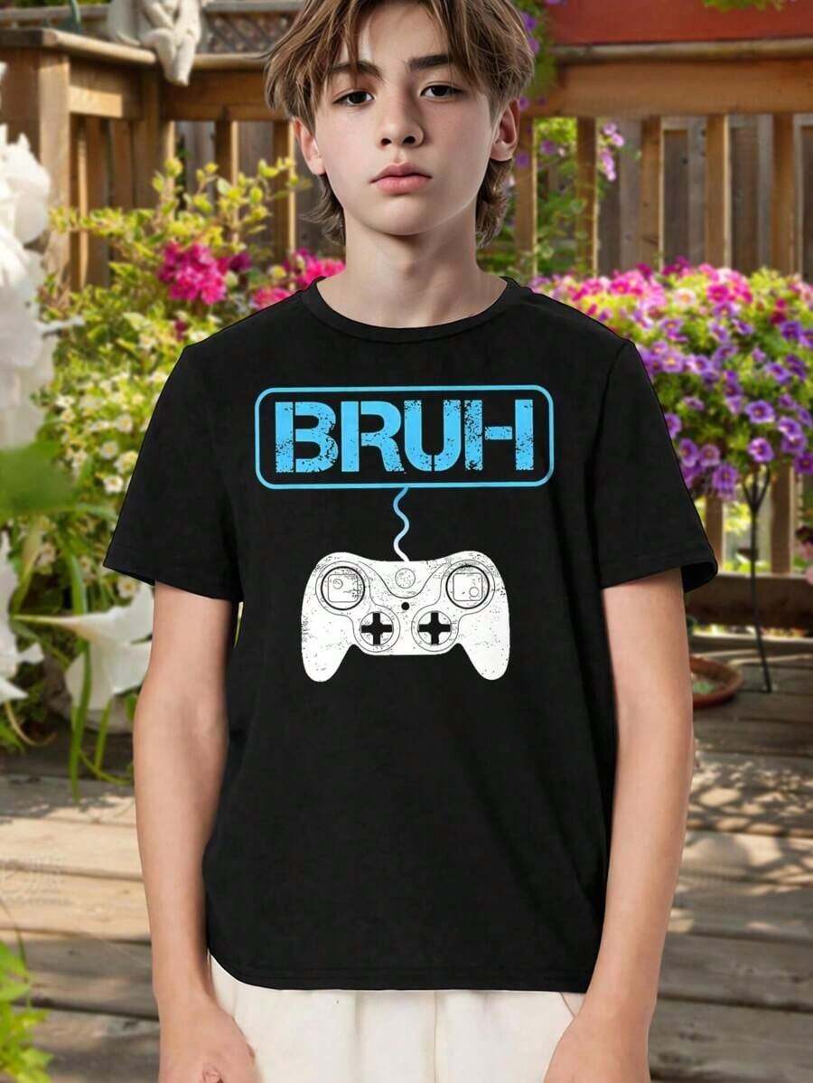 Funny Bruh Gaming T-Shirt - Video Game Controller Tee For Men Women Teens - Gamer Gift - Black Cotton Casual Short Sleeve Top - Best Teenager Gift - 黑色 - 查看 1