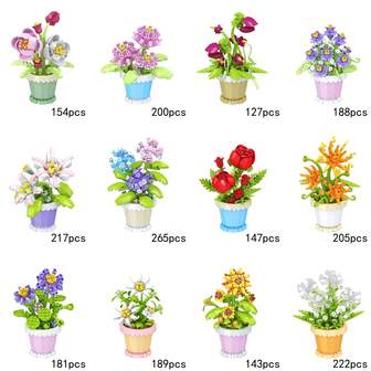 1 Micro Particle Potted Flower Building Blocks, DIY Colorful Flower Series Building Blocks, Decoration Bouquet, Suitable For Birthday, Father's Day, Mother's Day, Teacher's Day, Holidays, Weddings, Graduations, New Year, Christmas Gifts